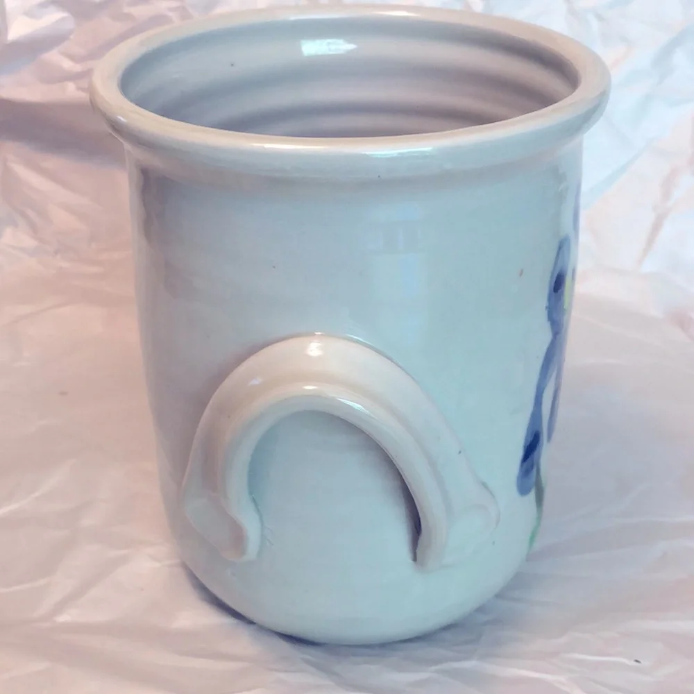 Studio Art Pottery Iris Utensil Crock signed Morrison 7.5x6”